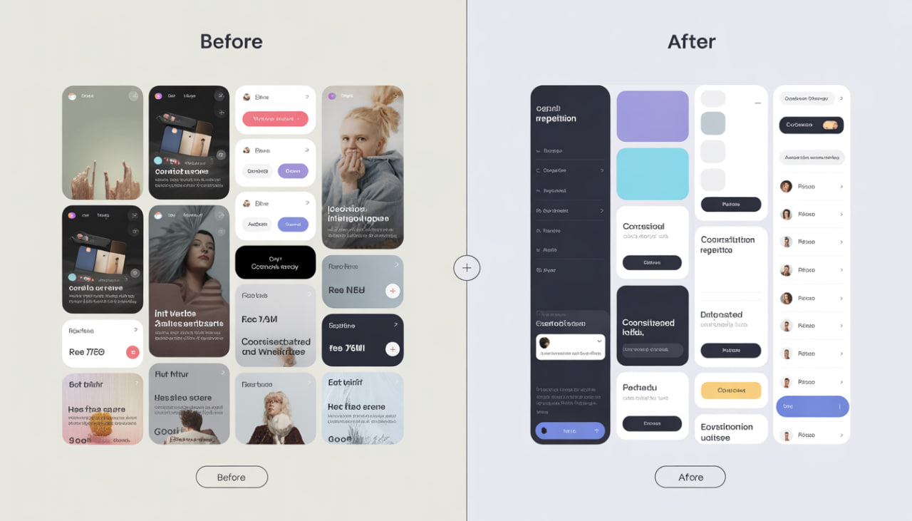 Before and after comparison of a user interface design.