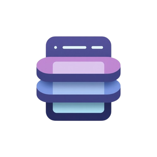 Stack of three purple and pink rectangular objects on a white background