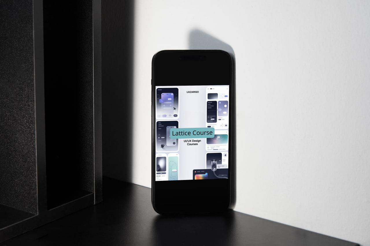Smartphone with a user interface displayed on a reflective surface